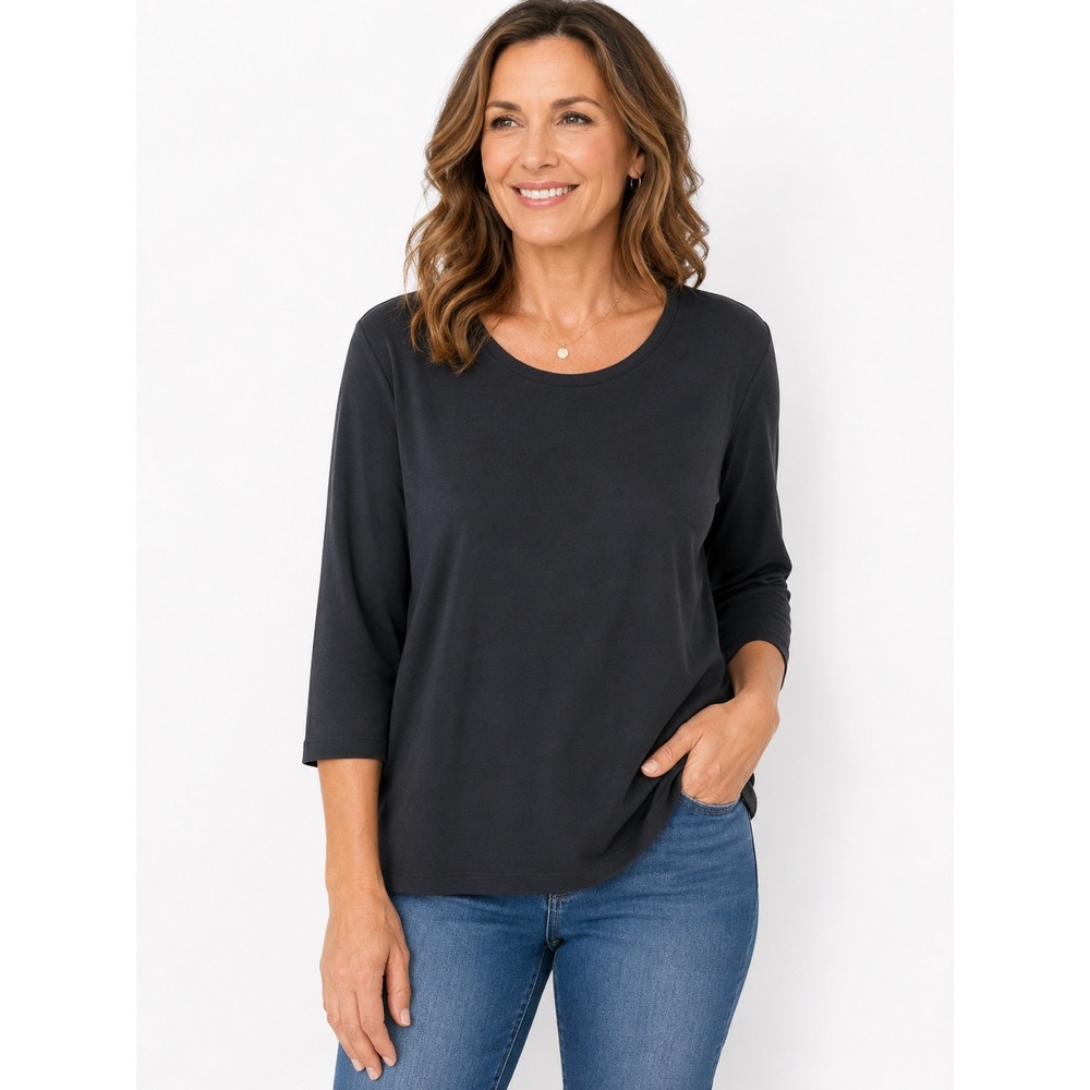 Chico's Size 3 NWT Black 3/4 Sleeve Scoop Neck Stretch Tunic Top Casual Womens